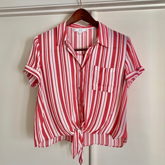 Hippie Rose Tops - Hippie Rose Striped Tie Button Down